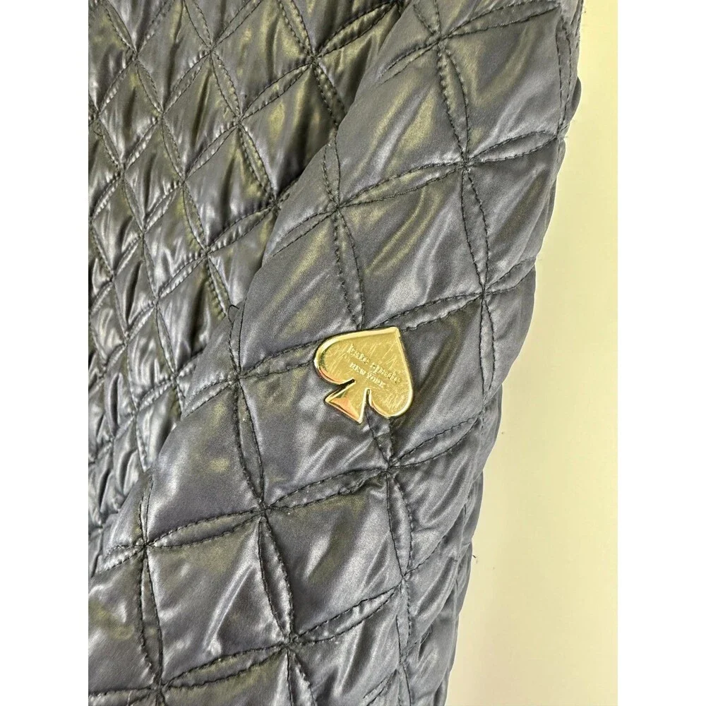 Kate Spade‎ Quilted Color Block Jacket Navy Black Snap Collarless Womens Large